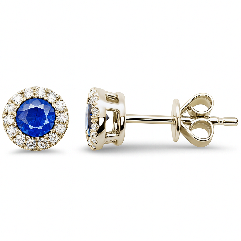 SPECIAL! .87ct G SI 14K Yellow Gold Diamond & Blue Sapphire Gemstone Stud Earrings