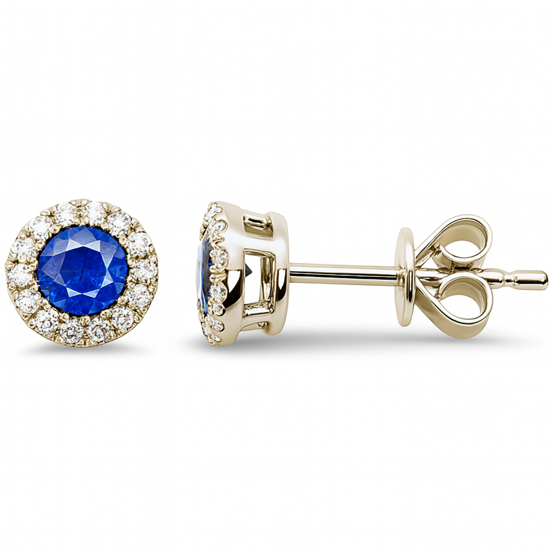 SPECIAL! .87ct G SI 14K Yellow Gold Diamond & Blue Sapphire Gemstone Stud Earrings
