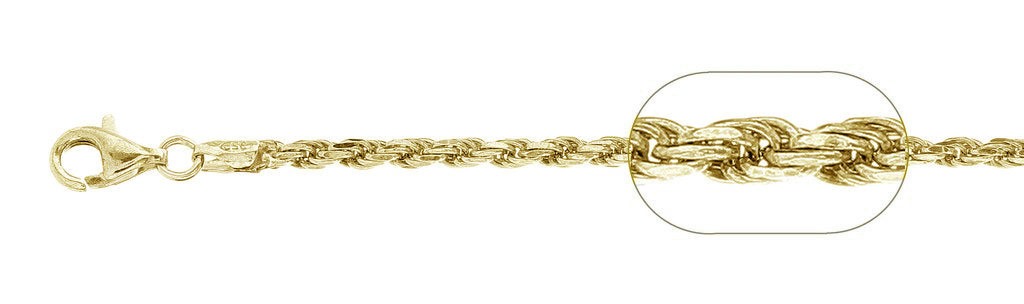 060-3MM Yellow Gold Plated Rope Chain .925  Solid Sterling Silver Available in 7"- 30 " inches NEW