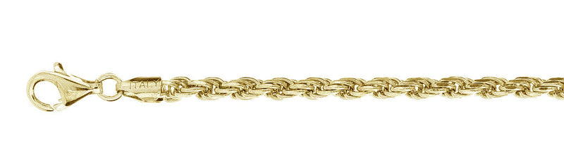 CLOSEOUT 20% OFF!  080-4MM Yellow Gold Plated Rope Chain .925  Solid Sterling Silver Available in 8"- 30" inches NEW