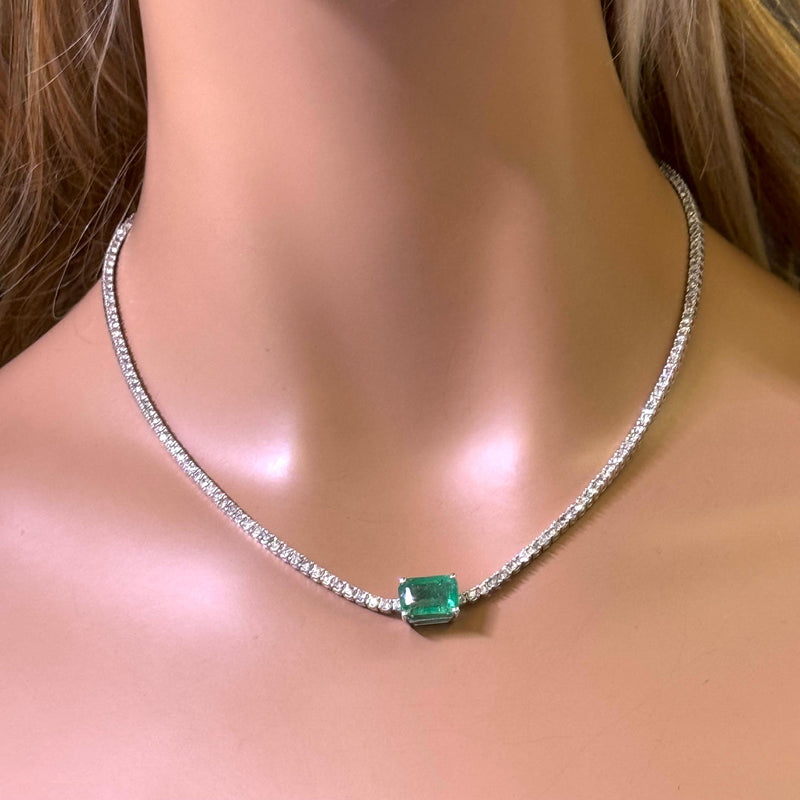 SPECIAL!4.64ct G SI 14K Yellow Gold Diamond & Emerald Gemstone Tennis Necklace 16" Long