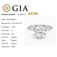 SPECIAL! 1.00CT H VS2 GIA CERTIFIED Round Brilliant Cut Natural Diamond