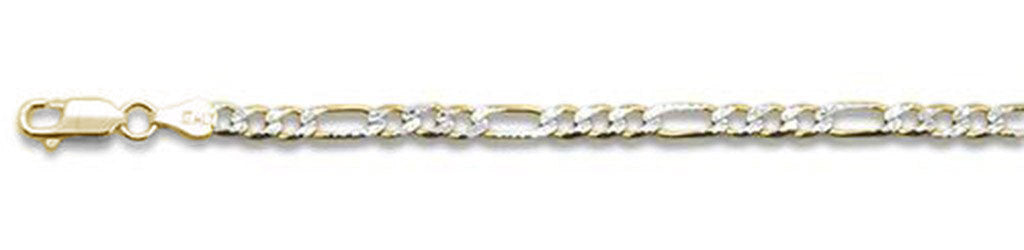 100-4MM Yellow Gold Plated Pave Figaro Chain .925  Solid Sterling Silver Available in 7"- 32" inches NEW