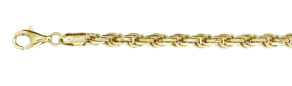 CLOSEOUT 20% OFF!  100-5MM Yellow Gold Plated Rope Chain .925  Solid Sterling Silver Available in 8"- 30" inches NEW