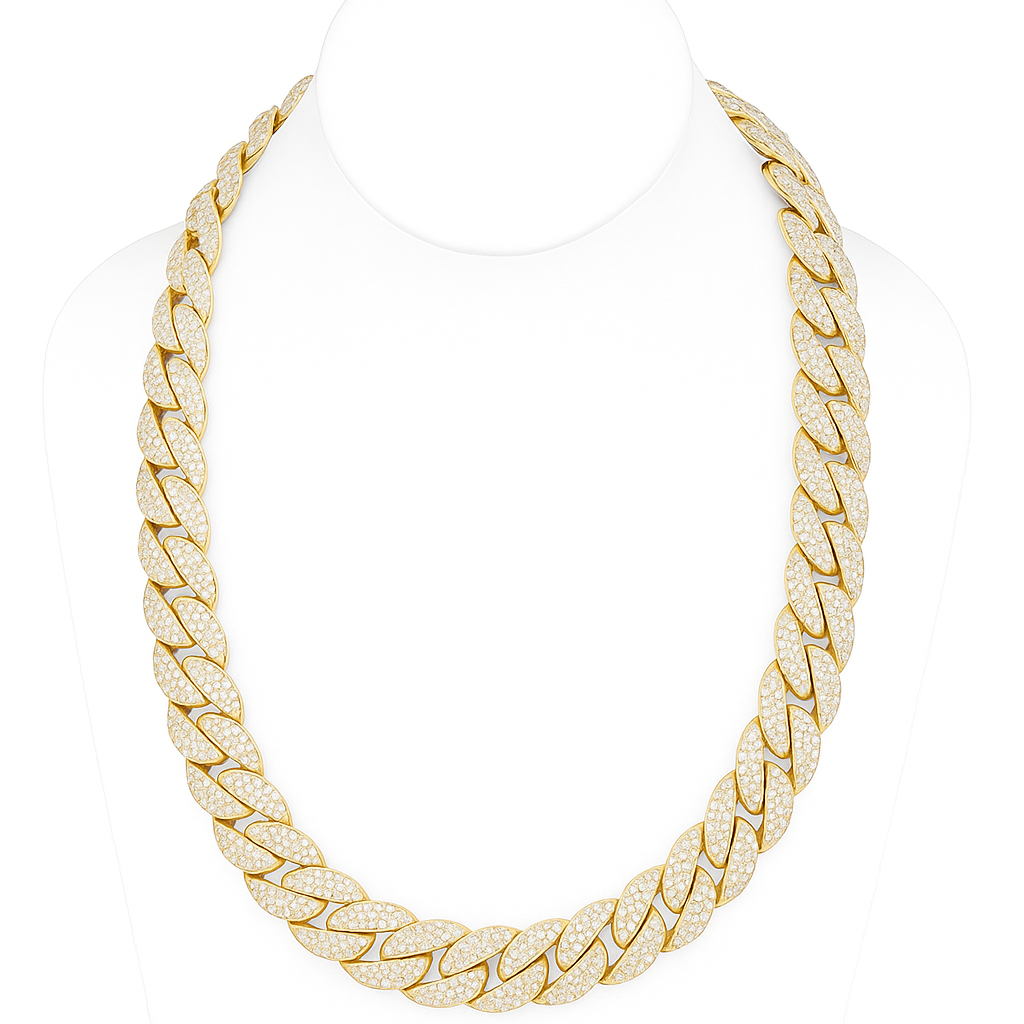 DIAMOND CLOSEOUT!  18mm 34.95ct G SI 14K Yellow Gold Diamond Cuban Link Chain 22"