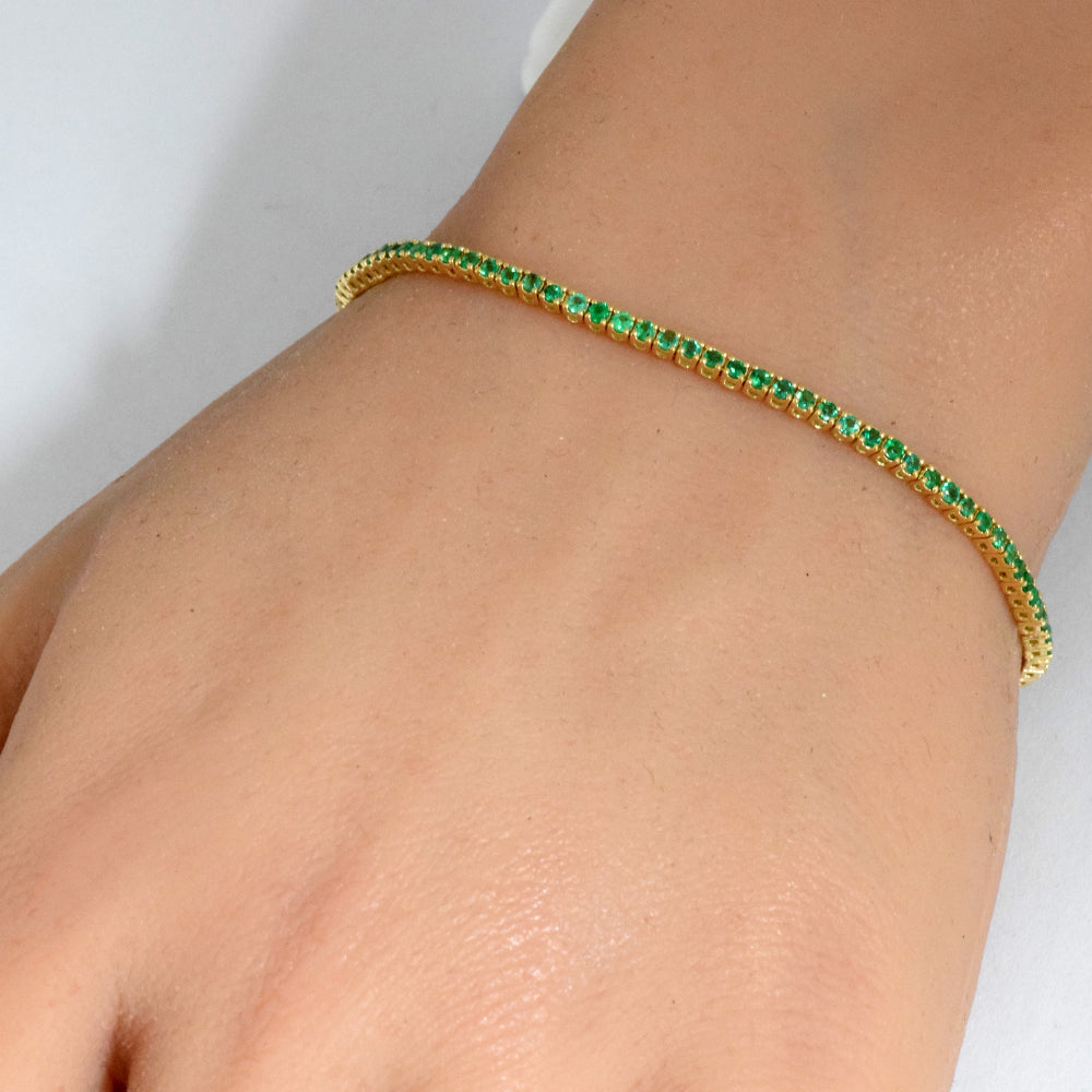 SPECIAL! 2.17ct 14K Yellow Gold Natural Emerald Tennis Bracelet 7"