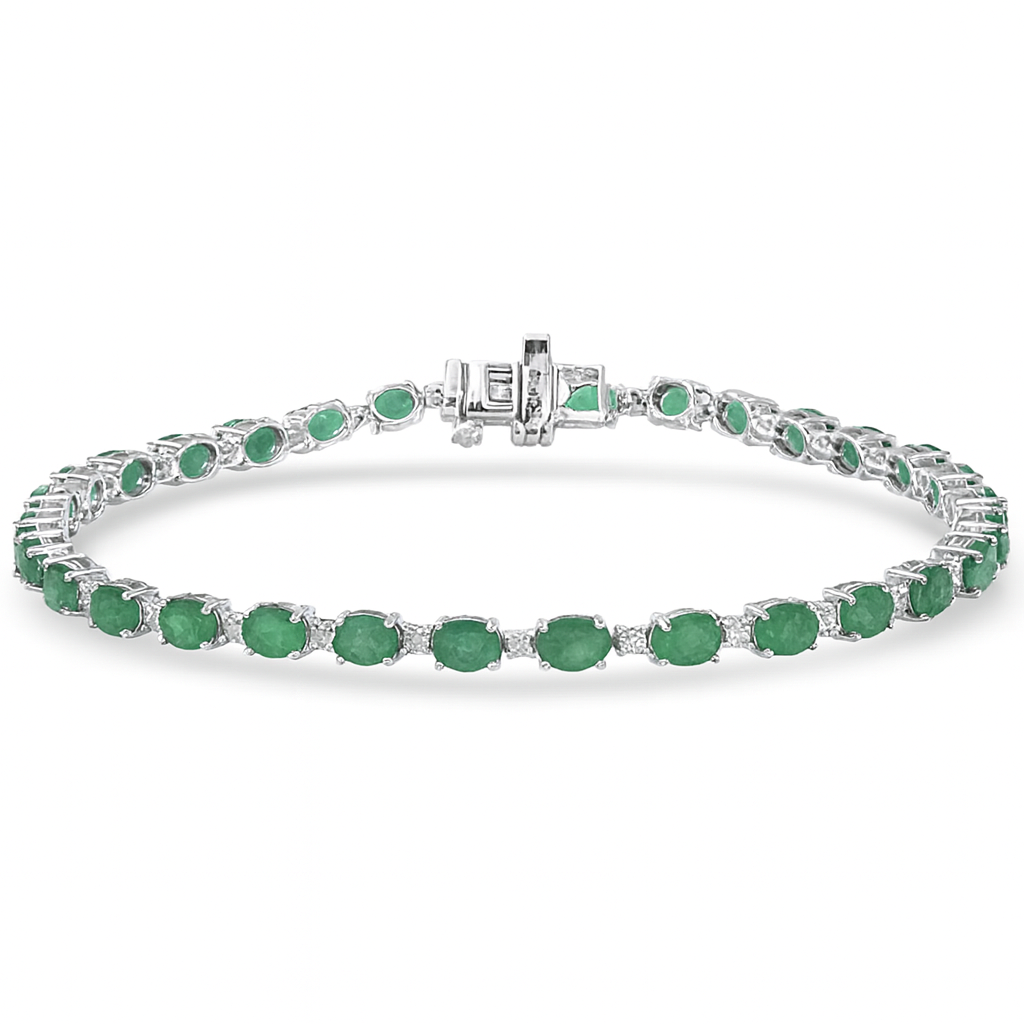 SPECIAL! 5.77ct G SI 14kt White Gold Diamond & Emerald Gemstone Tennis Bracelet 7" Long
