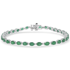 SPECIAL! 5.77ct G SI 14kt White Gold Diamond & Emerald Gemstone Tennis Bracelet 7" Long