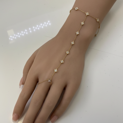 SPECIAL! .67ct G SI 14kt Yellow Gold Diamond Bracelet & Ring Hand Chain 7+3" Long
