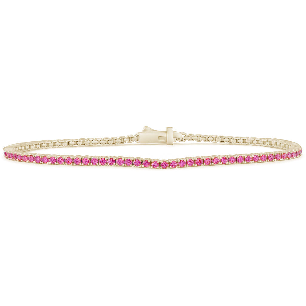 SPECIAL! 1.41ct G SI 14K Yellow Gold Natural Intense Pink Sapphire Tennis Bracelet 7"