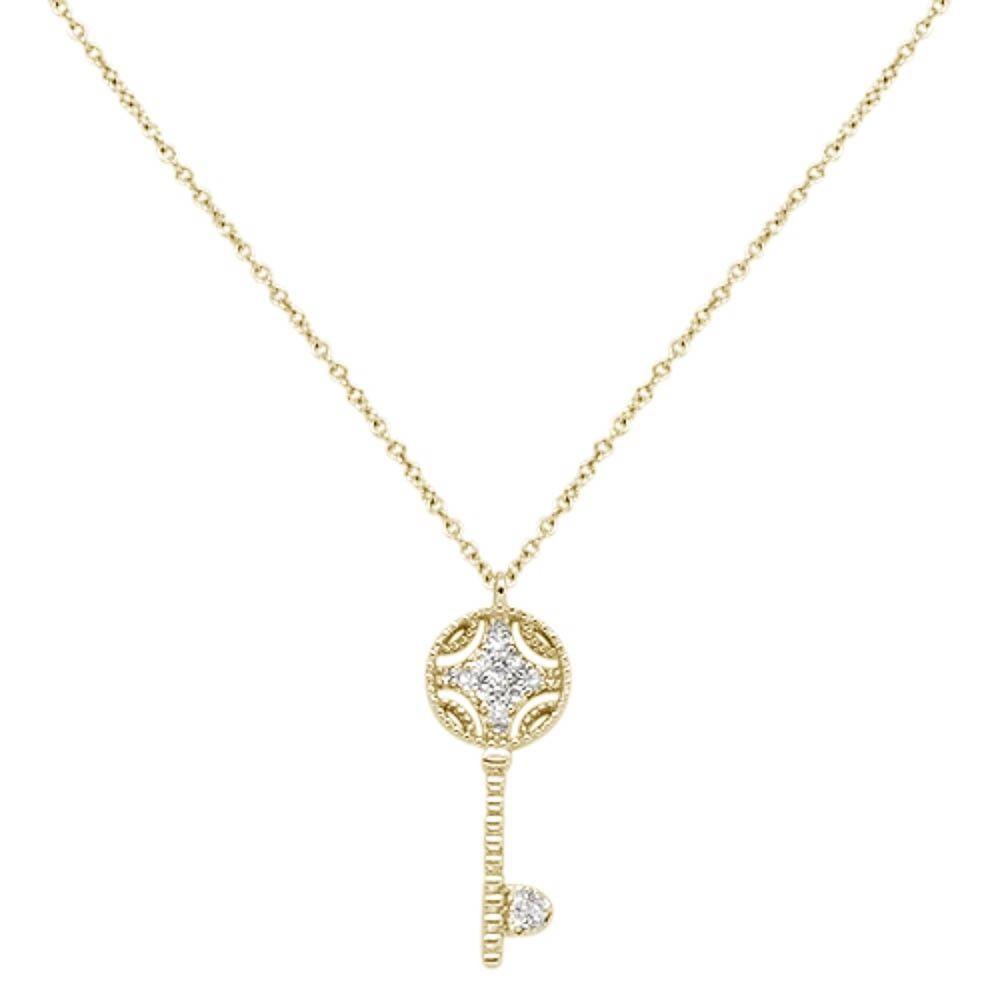DIAMOND CLOSEOUT! .08cts 14kt Yellow Gold Round Diamond Key Pendant Necklace 18" Long