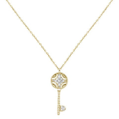 DIAMOND CLOSEOUT! .08cts 14kt Yellow Gold Round Diamond Key Pendant Necklace 18" Long