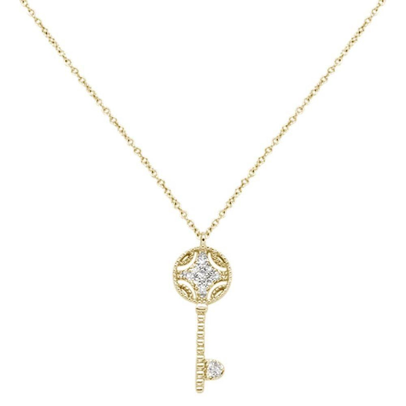 DIAMOND CLOSEOUT! .08cts 14kt Yellow Gold Round Diamond Key Pendant Necklace 18" Long