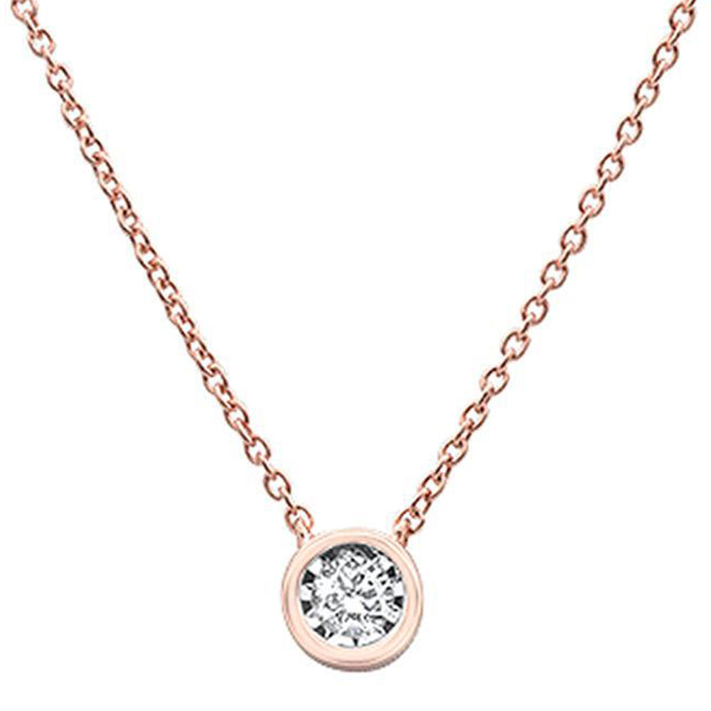DIAMOND  CLOSEOUT! .10ct 14k Rose Gold Diamond Bezel Set Solitaire Pendant Necklace 18"Long