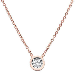 DIAMOND  CLOSEOUT! .10ct 14k Rose Gold Diamond Bezel Set Solitaire Pendant Necklace 18"Long