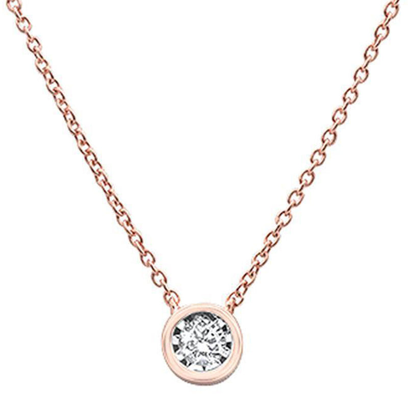 DIAMOND  CLOSEOUT! .10ct 14k Rose Gold Diamond Bezel Set Solitaire Pendant Necklace 18"Long