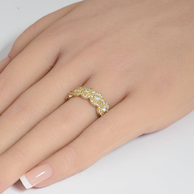 SPECIAL!  .99ct G SI 14K Yellow Gold Diamond Round Halo Band Ring Size 6.5