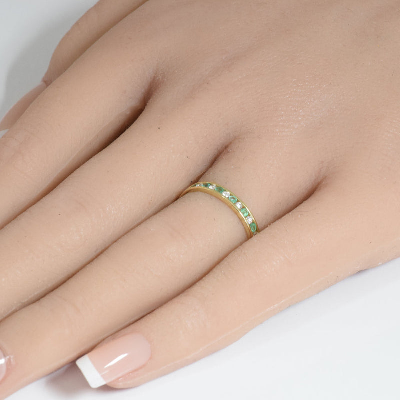 DIAMOND CLOSEOUT! .26ct G SI 14K Yellow Gold Diamond & Emerald Gemstone Anniversary Band Ring Size 6.5