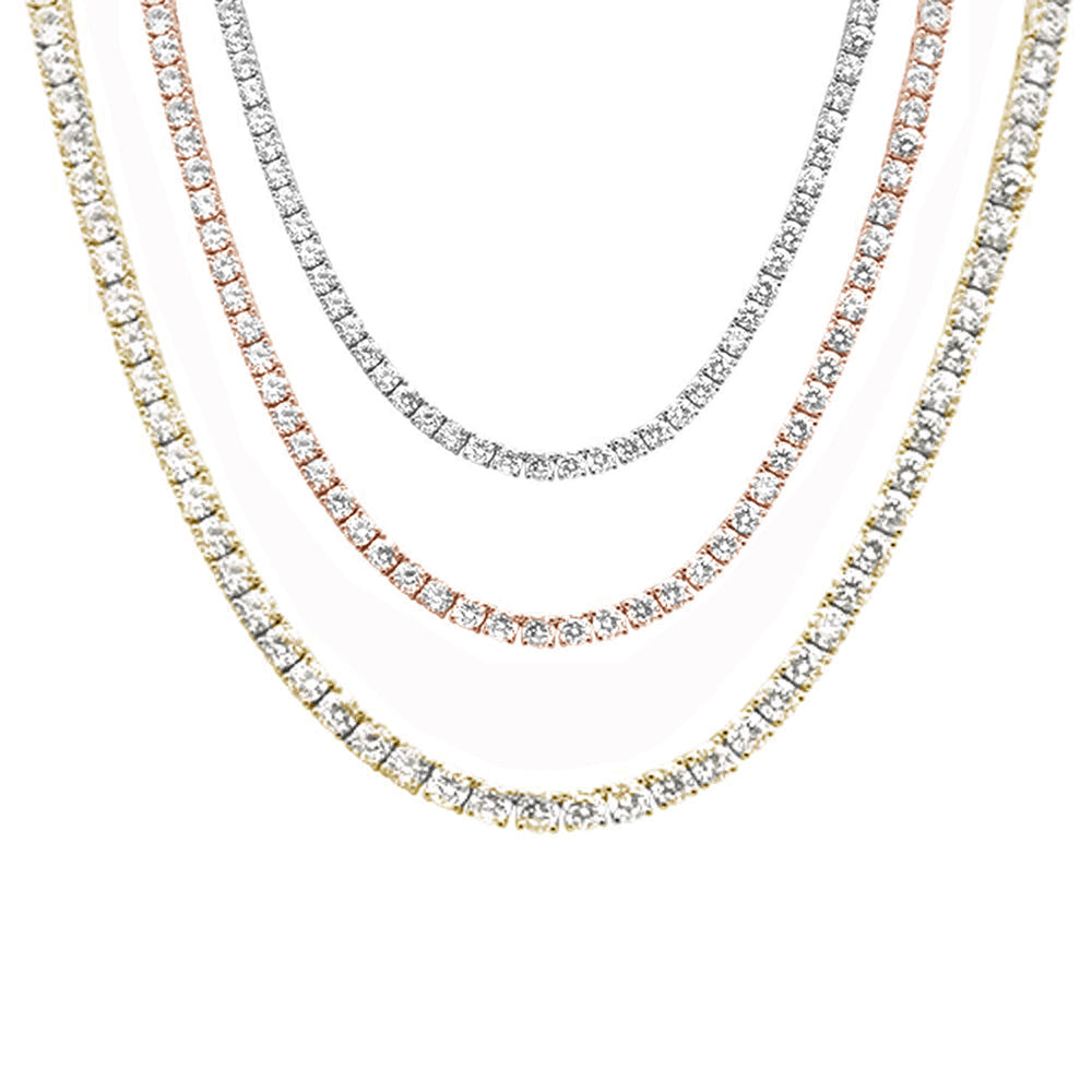 5MM Available 2 Colors Round Cubic Zirconia Necklace .925 Sterling Silver 18",22"