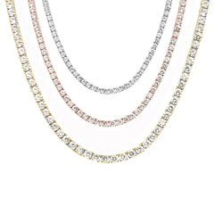 5MM Available 2 Colors Round Cubic Zirconia Necklace .925 Sterling Silver 18",22"