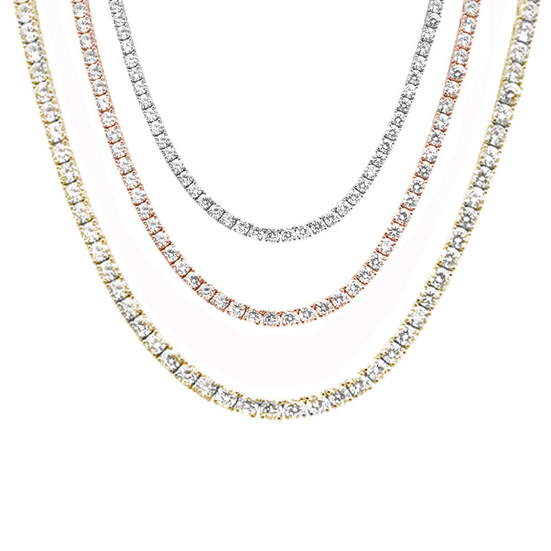 5MM Available 2 Colors Round Cubic Zirconia Necklace .925 Sterling Silver 18",22"