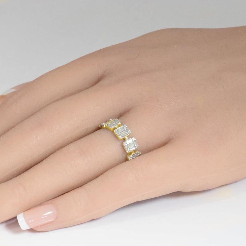 DIAMOND CLOSEOUT! .93ct G SI 14K Yellow Gold Diamond Round & Baguette Ring Size 6.5