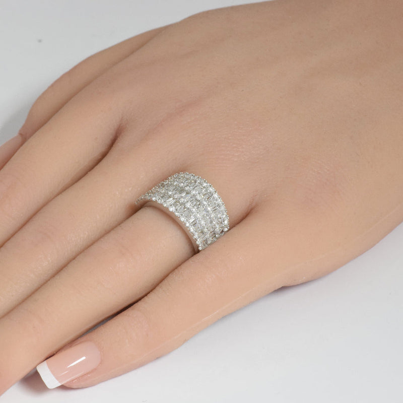 DIAMOND CLOSEOUT! 1.86ct G SI 14K White Gold Women's Round & Baguette Diamond Ring Band Size 7