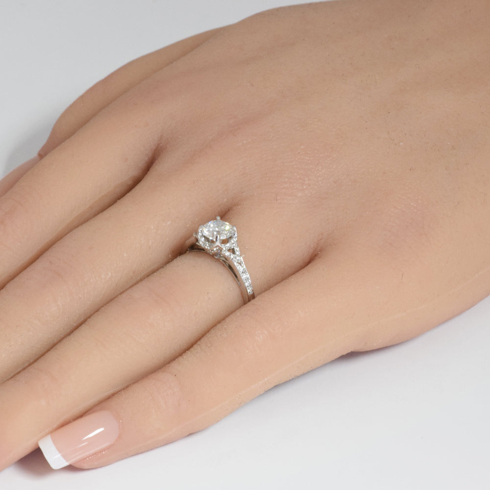 DIAMOND CLOSEOUT! .96ct G SI 14K White Gold Round Diamond Halo Engagement Ring Size 6.5