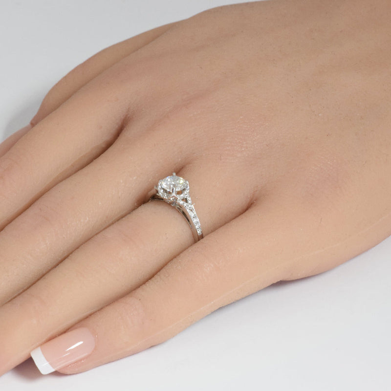 DIAMOND CLOSEOUT! .96ct G SI 14K White Gold Round Diamond Halo Engagement Ring Size 6.5