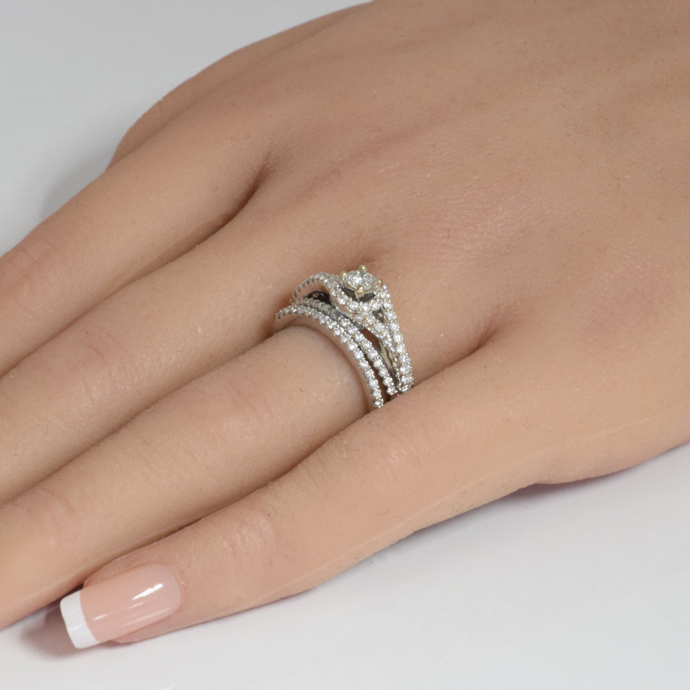 DIAMOND CLOSEOUT! .92ct G SI 14K White Gold Diamond Wrap Around Halo Engagement Ring Set