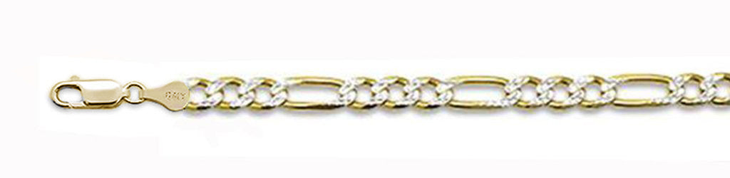 150-6.2MM  Figaro Yellow Gold Plated with Pave Chain .925 Solid Sterling Silver Sizes 8"-28" NEW