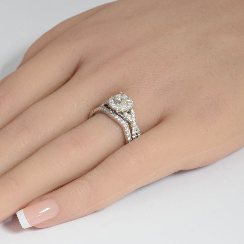 DIAMOND CLOSEOUT! 1.00ct G SI 14K White Gold Diamond Halo Engagement Ring Bridal Set Size 6.5
