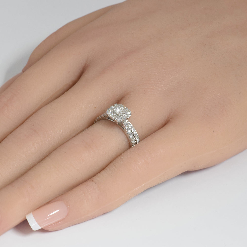 SPECIAL!.95ct G SI 14K White Gold Diamond Halo Engagement Ring Bridal Set Size 6.5