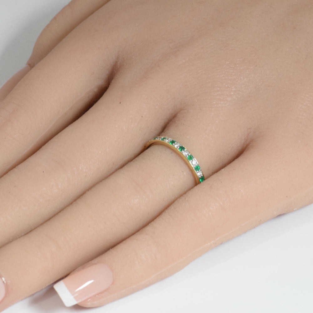 SPECIAL! .21ct G SI 14K Yellow Gold Diamond Emerald Gemstone Band Ring Size 6.5