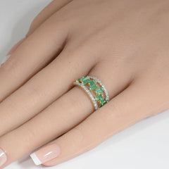 SPECIAL! 1.29ct G SI 14K Yellow Gold Diamond & Emerald Gemstone Band Ring Size 6.5