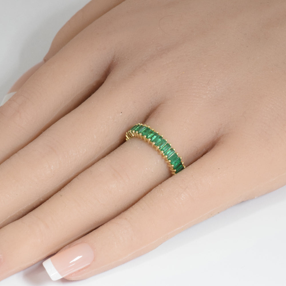 SPECIAL!1.79ct G SI 14K Yellow Gold Emerald Gemstone Band Ring Size 6.5