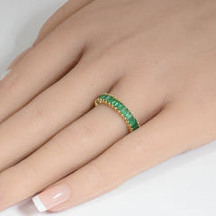 SPECIAL!1.79ct G SI 14K Yellow Gold Emerald Gemstone Band Ring Size 6.5