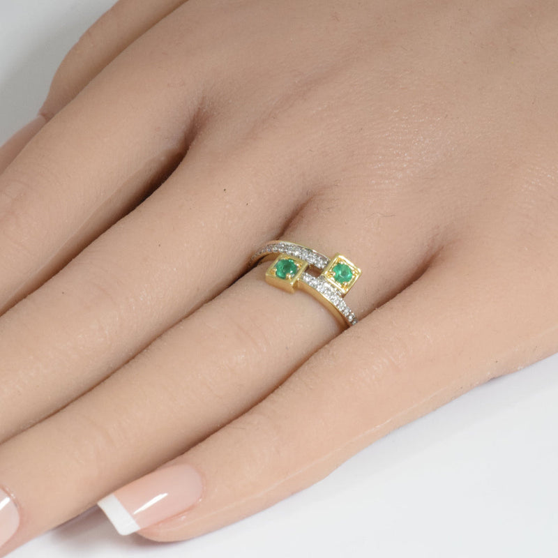 SPECIAL! .34ct G SI 14K Yellow Gold Diamond & Green Emerald Wrap Around Band Ring Size 6.5