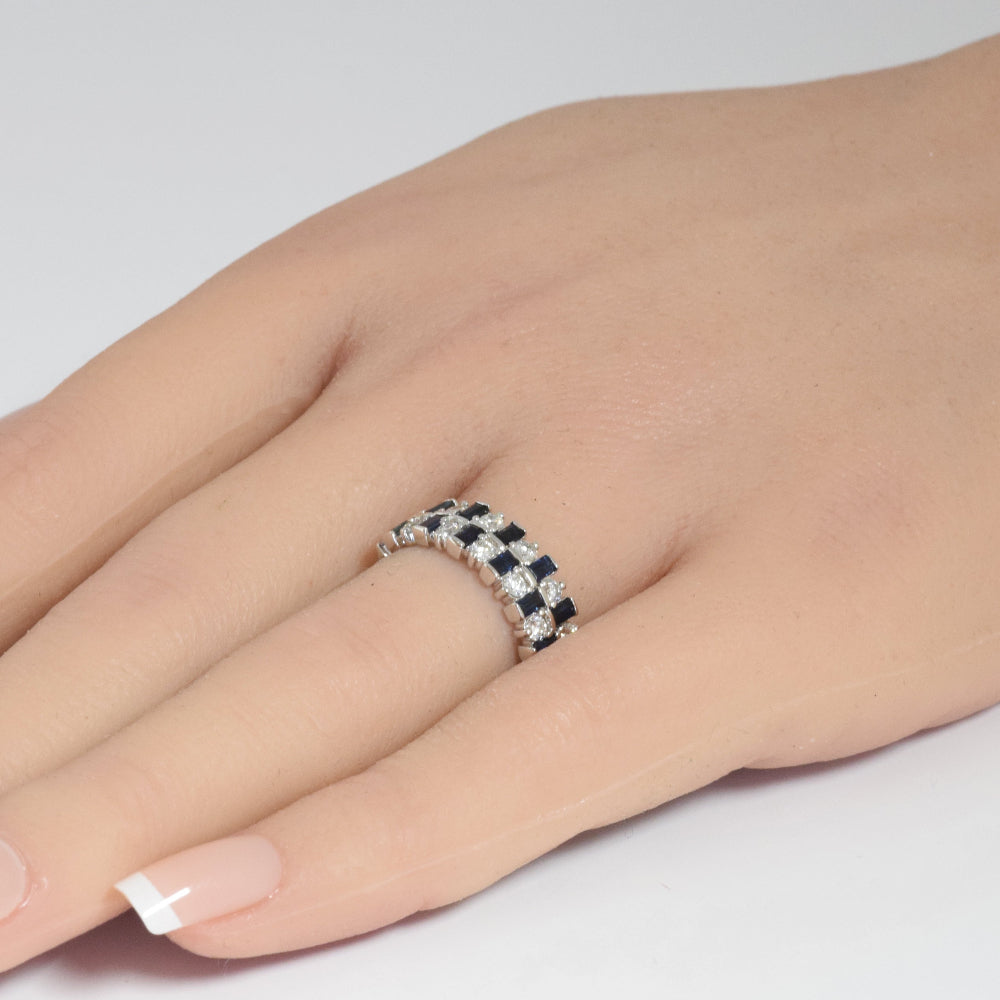 SPECIAL! 1.59ct G SI 14K White Gold Diamond & Blue Sapphire Band Ring Size 6.5