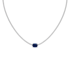 SPECIAL!2.66ct G SI 14K White Gold Diamond & Blue Sapphire Double Eagle Prongs Set Tennis Necklace 16" Long