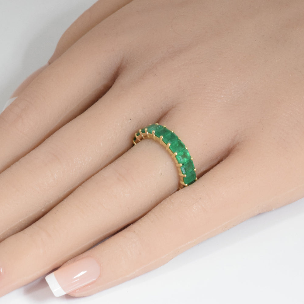 SPECIAL!3.31ct G SI 14K Yellow Gold Emerald Gemstone Band Ring Size 6.5