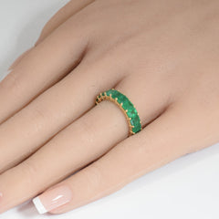 SPECIAL!3.31ct G SI 14K Yellow Gold Emerald Gemstone Band Ring Size 6.5