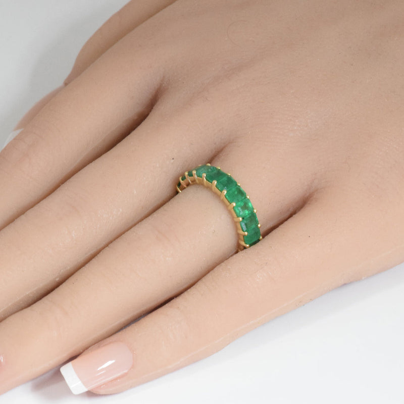 SPECIAL!3.31ct G SI 14K Yellow Gold Emerald Gemstone Band Ring Size 6.5