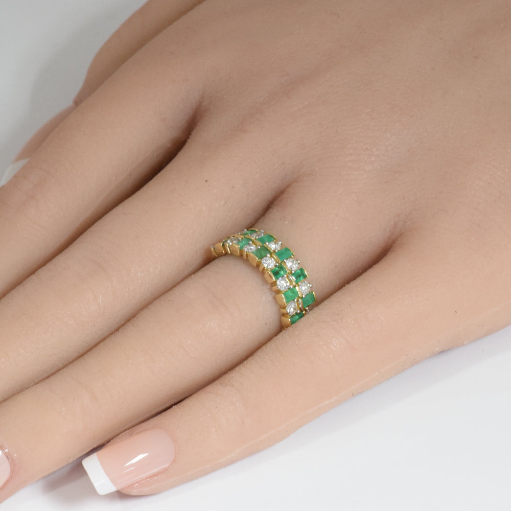 SPECIAL! 1.27ct G SI 14K Yellow Gold Diamond & Emerald Gemstone Band Ring Size 6.5