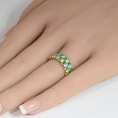 SPECIAL! 1.27ct G SI 14K Yellow Gold Diamond & Emerald Gemstone Band Ring Size 6.5