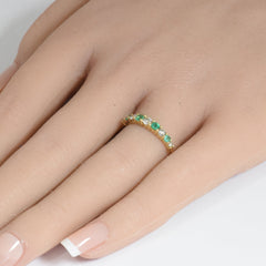 SPECIAL!.73ct G SI 14K Yellow Gold Diamond & Emerald Gemstone Band Ring Size 6.5