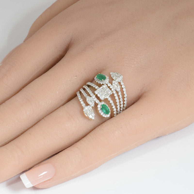 SPECIAL! 1.62ct G SI 14K Yellow Gold Diamond & Emerald Gemstones Wrap Around Band Ring Size 6.5