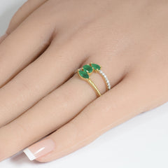SPECIAL! .90ct G SI 14K Yellow Gold Diamond & Emerald Gemstones Wrap Around Band Ring  Size 6.5