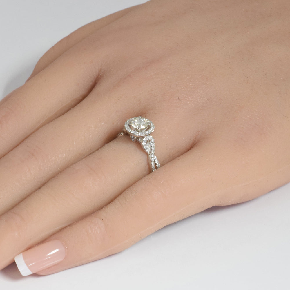 SPECIAL! .90ct G SI 14K White Gold Round Diamond Halo Style Engagement Ring Size 6.5