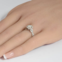 SPECIAL! .90ct G SI 14K White Gold Round Diamond Halo Style Engagement Ring Size 6.5